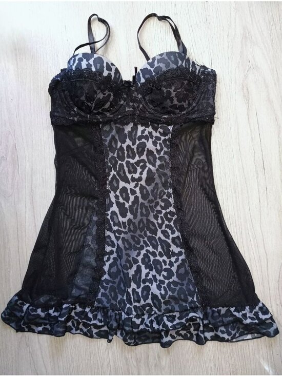 Rampage Other - Leopard Print Babydoll Teddy Semi Sheer Stretch Mesh with Thong (2 PC SET)